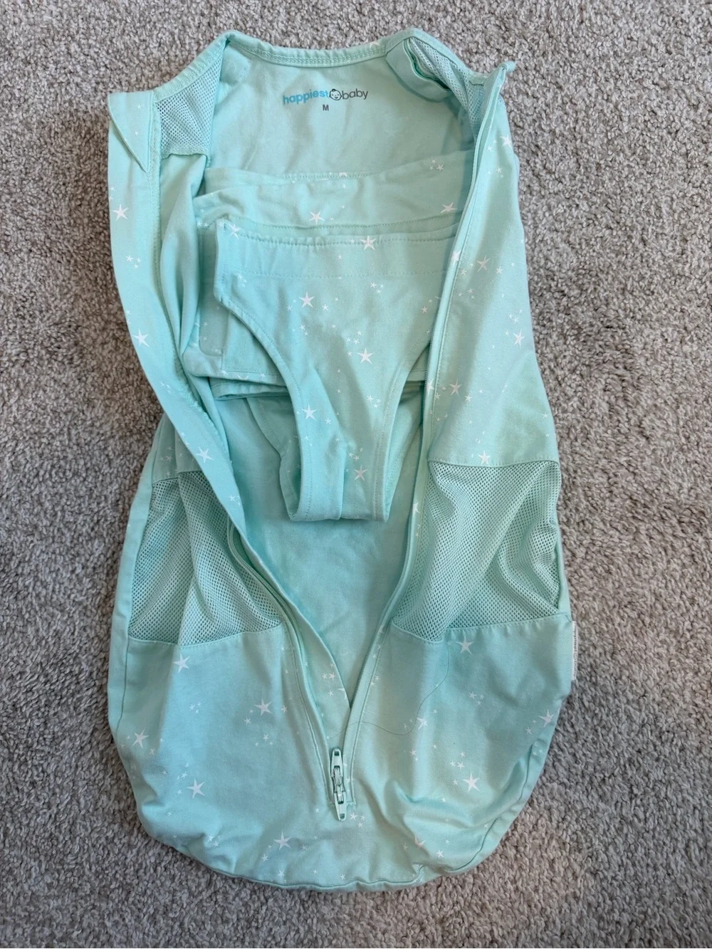 Happiest Baby Sleepea 5-Second Swaddle Organic Cotton Teal Stars Size M 2-4m
